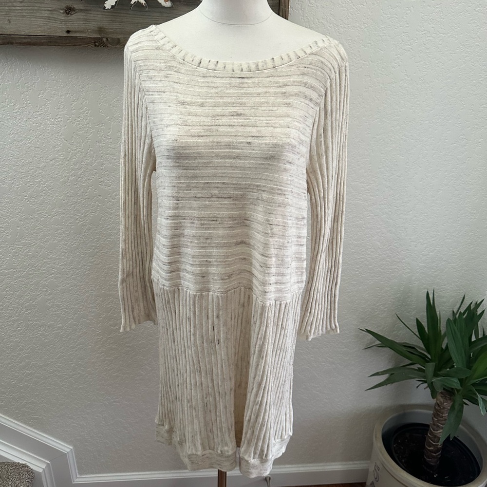 Anthropologie Moth Cream Knit Sweater tunic dress size‎ Large